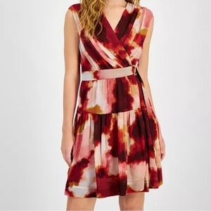 Taylor Women's Printed Chiffon Belted Dress, SIZE 8P